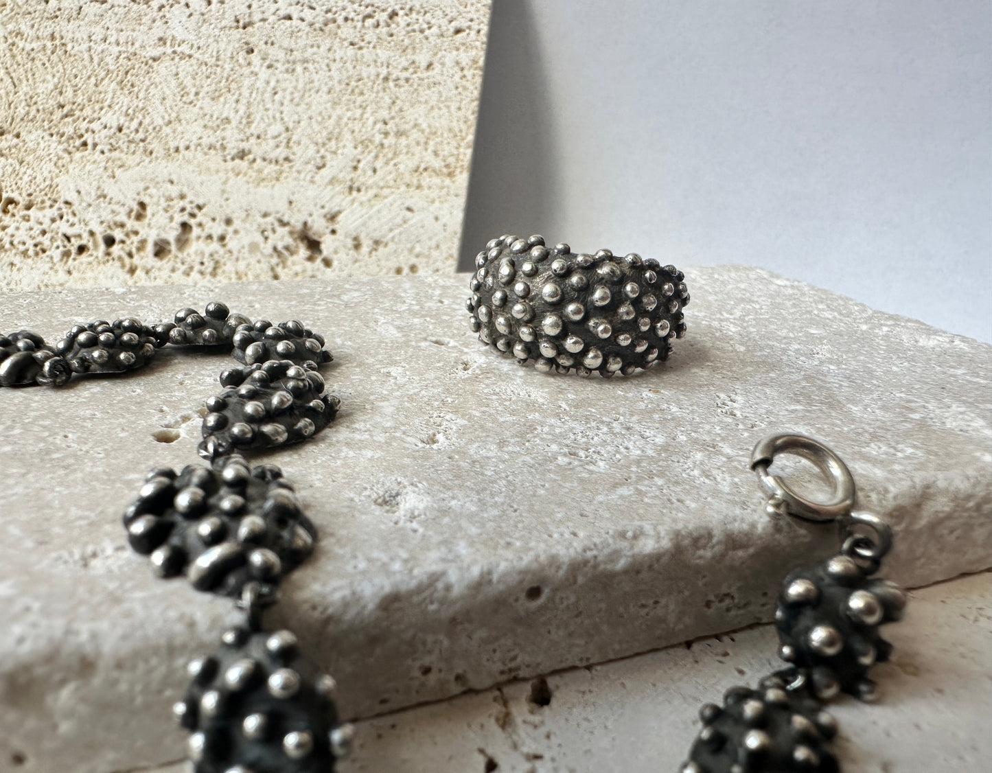 Oxidized Silver Speckle Ring